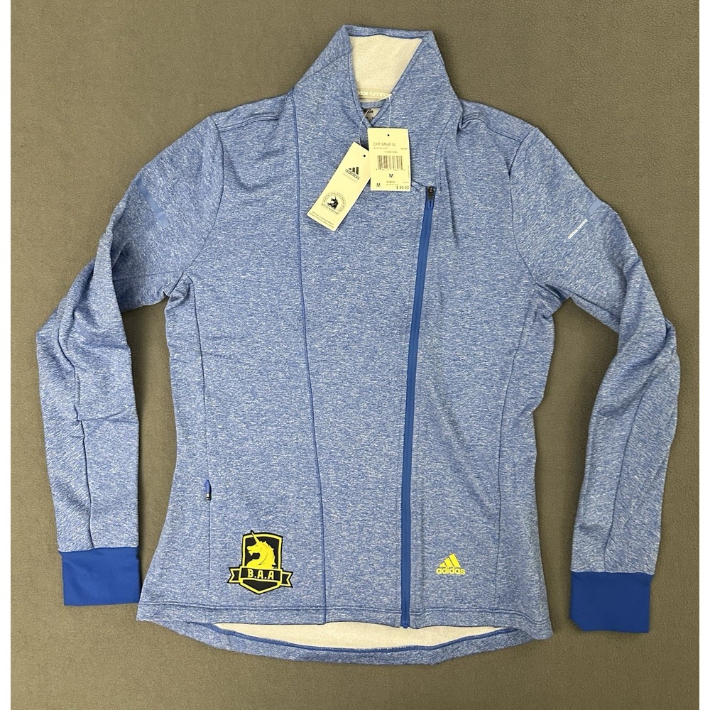 Women's Adidas 2013 Boston Marathon B.A.A. Asymmetrical Zip Running Jacket Blue